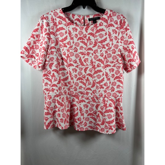 Banana Republic Tops - Banana Republic Womens Red White Damask Floral Peplum Short Sleeve Blouse Size M